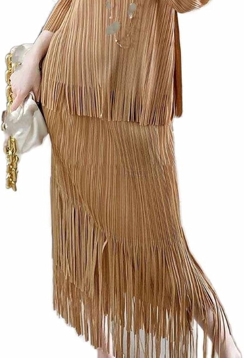 Hoge Taille Slanke Franje Rok - Zomer Geplooid Gedrapeerd Ontwerp Plooirok Effen Kleur All-Match Kleine Halflange Rok, Modieuze En Zachte Stijl Zachte Huidvriendelijke Paraplu Rok,Coffee