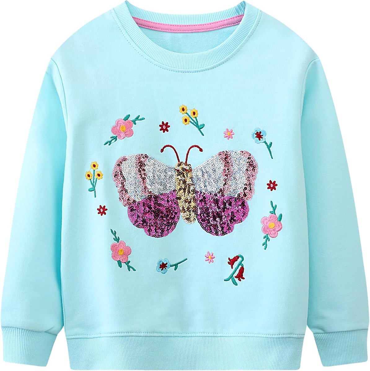 Sweatshirt voor Kinderen Baby Meisjes Lange Mouwen Tops T-Shirt Jumper Katoen Casual Eenhoorn Borduurwerk Regenboog Print Sweatshirt Pullover Peuter Leeftig 2-7 Jaar, Roze/Grijs