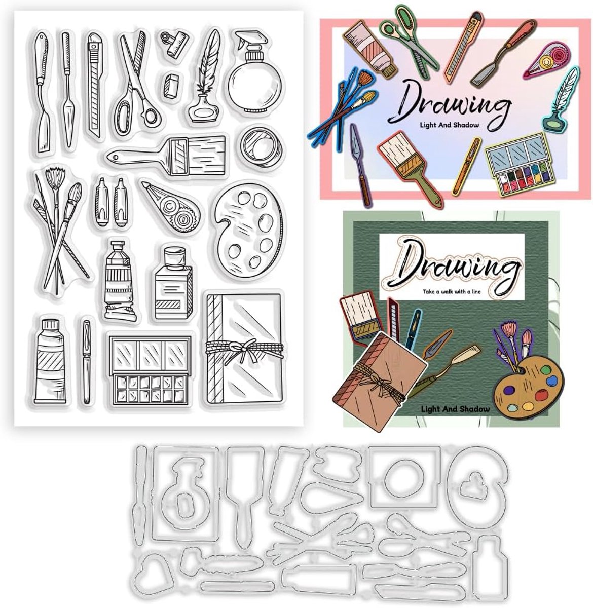 2 stuks schildergereedschap transparante stempel pallet stansdelen spatelstift siliconen stempel penseelsnijsjabloon DIY kunst handboek stempel en stansvormen voor scrapbooking