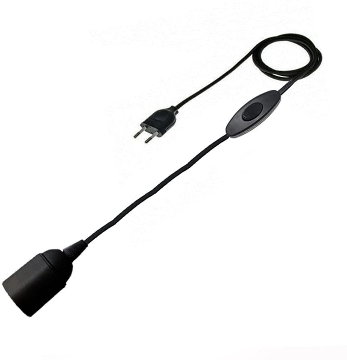 Kabel voor E27 lampen 3 meter | Lampfitting met socket | Europese stekker, geïntegreerde schakelaar | Stijlvolle zwarte kabel voor moderne decoraties en zichtbare gloeilampen