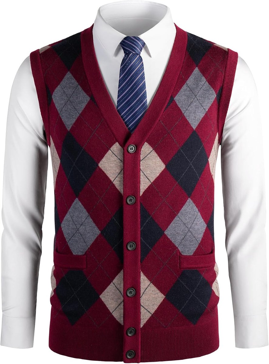 Argyle trui, vesten, klassieke V-hals, gebreide mouwloze trui, herfst, winter, warme tanktops