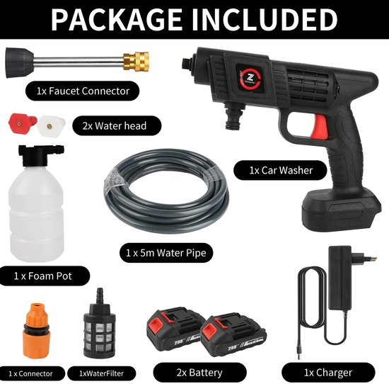 Seth Select Draadloze Hogedrukreiniger - 3000W – Elektrische Hogedrukspuit – Waterpistool met Zelfaanzuigende Pomp – Autoreiniger — afbeelding 2