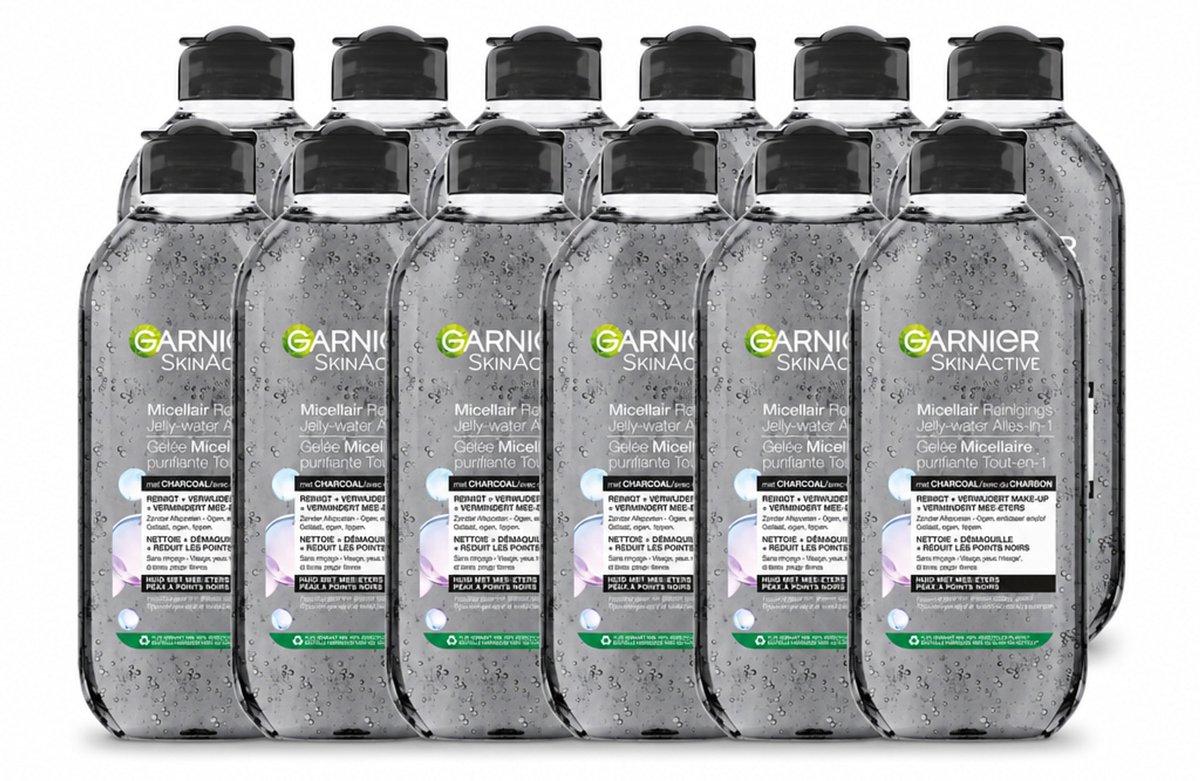 12 x Garnier - SkinActive - Micellair Jelly-water - Alles-in-1 - Charcoal - 400 ml - Voordeelverpakking - 12 stuks