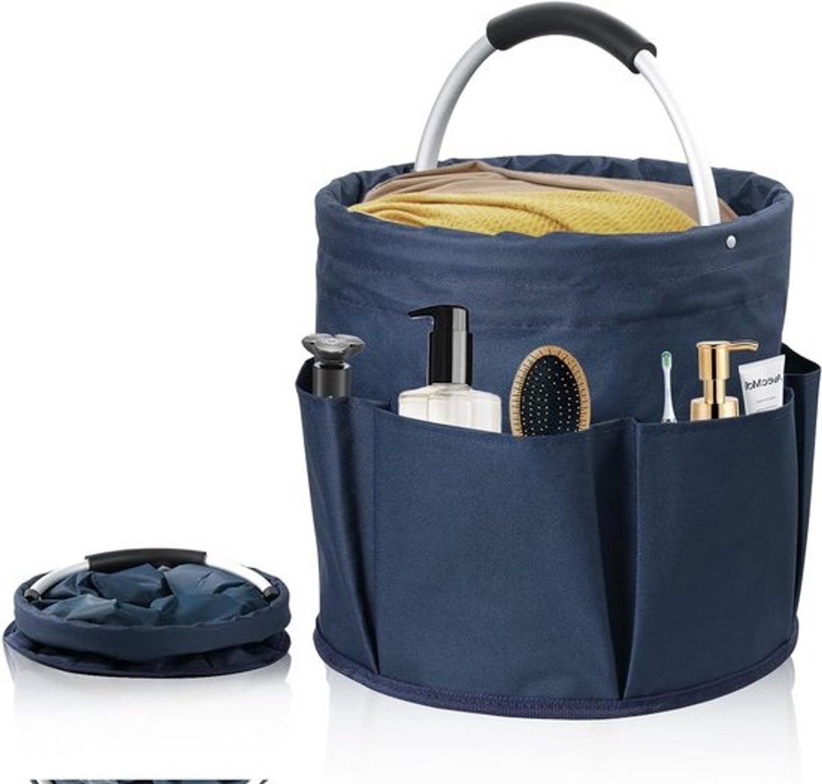 Vouwbare Waterdichte Opbergmand van Oxford Stof met Handvat en 6 Zijvakken voor Tuinwerk, Kamperen en Grilling (Navy, 28x28cm)