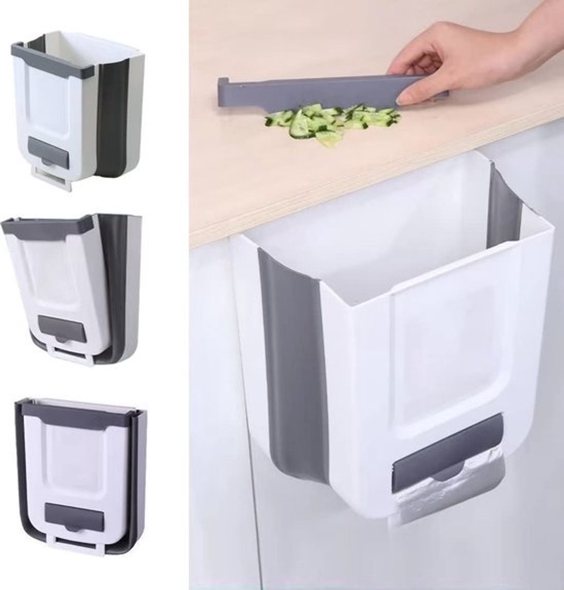 Prullenbak - Hangende Opvouwbare Prullenbak Wandgemonteerde Afvalbak, Kleine Compacte Vuilnisbak voor Keuken Toilet Badkamer Woonkamer, Opbergdoos voor Vuilniszak (Met 1 Onzichtbare Haak)