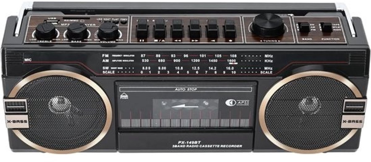 Draagbare Vintage Cassetterecorder met Radio en Bluetooth