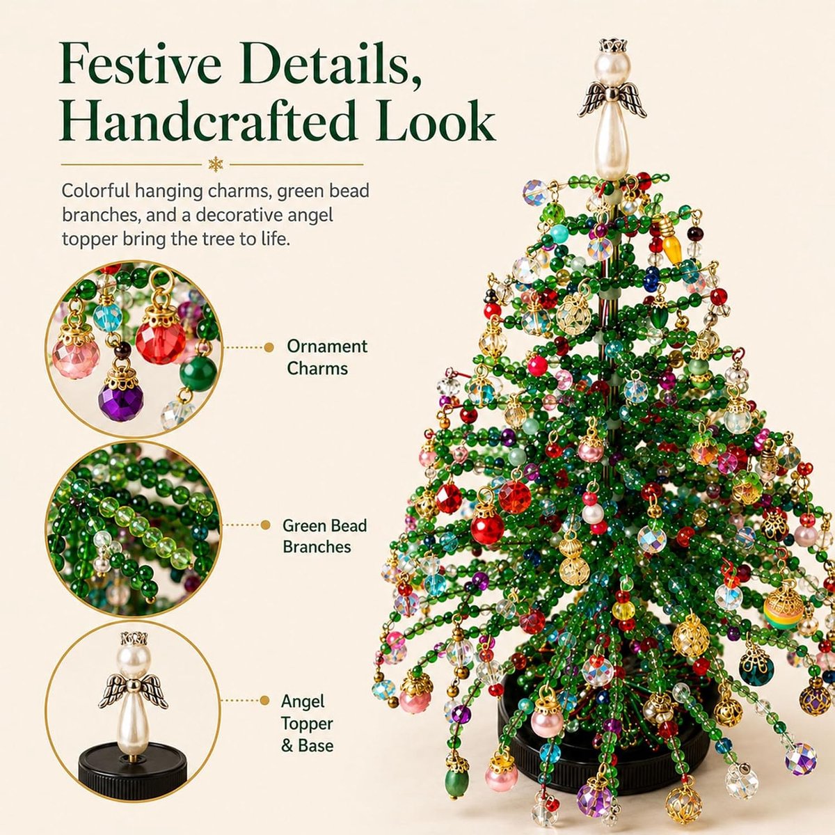 kerstboom decoratieset - Met lampjes - Glas materiaal - Handgemaakte DIY kralen kerstboom - Feestornament - Geschikt voor creatieve kerstversiering en interieurdecoratie binnenshuis – foto 4