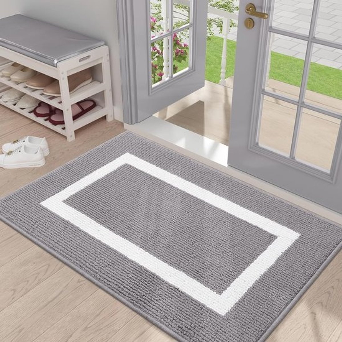 Wasbare antislip deurmat voor binnen - 60 x 90 cm - Vuilvangmat in grijs
