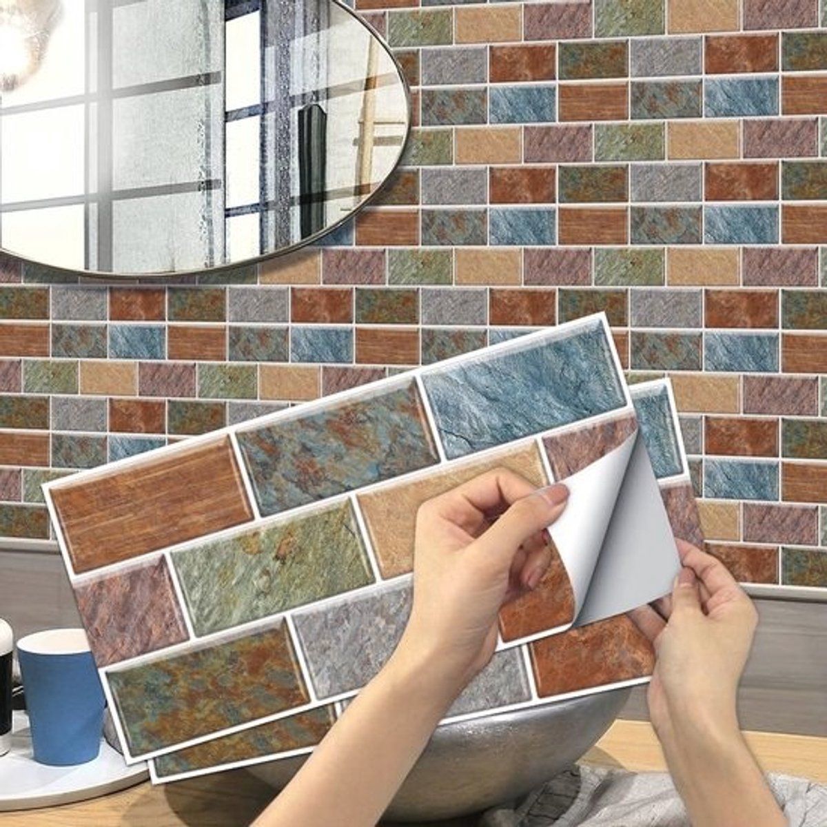 Tegelstickers met steeneffect voor keuken en badkamer - Zelfklevende vinyltegels 24 stuks 30x15 cm