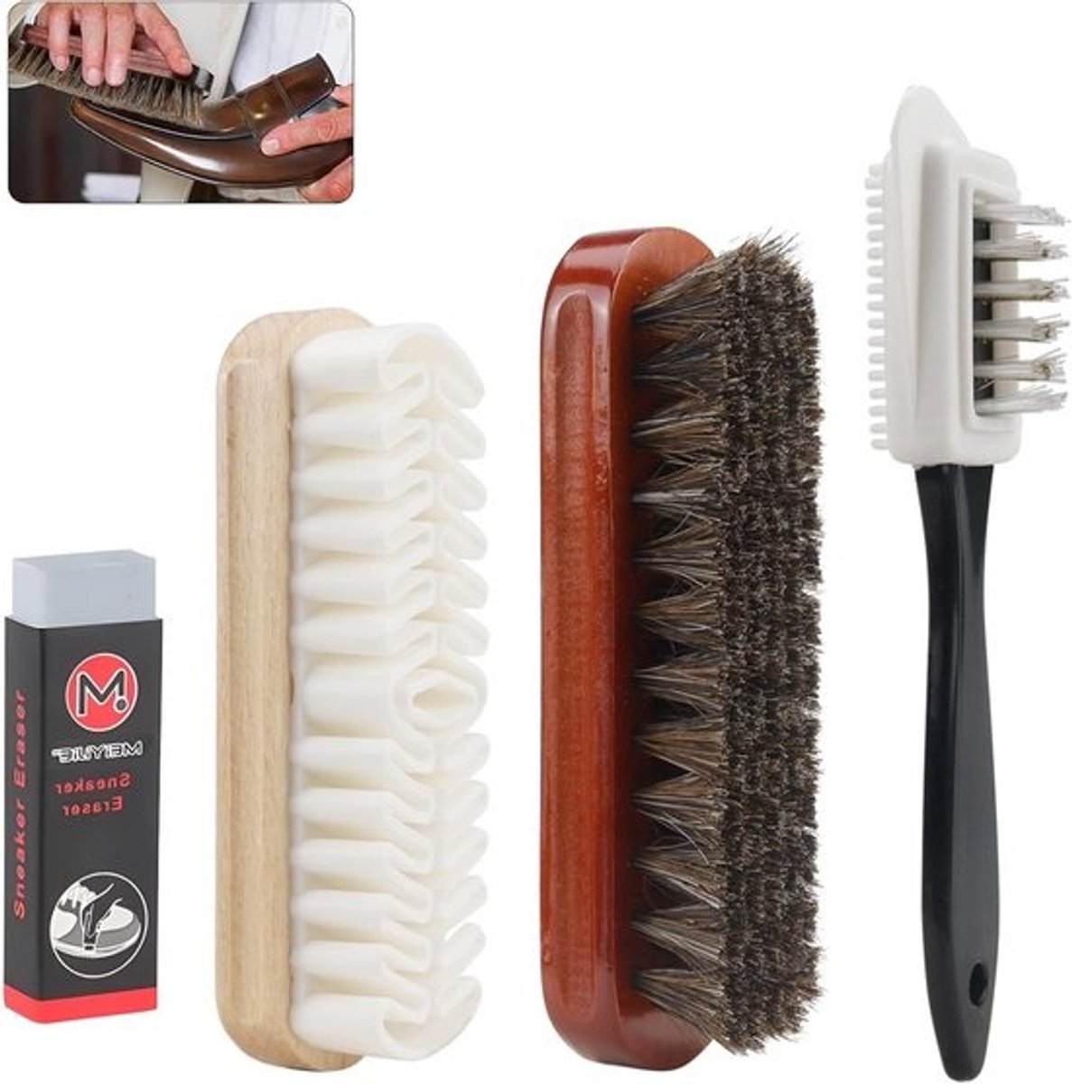 Set van 4 suède schoenborstels - voor leer en suède - Voor onderhoud - en reiniging van schoenen
