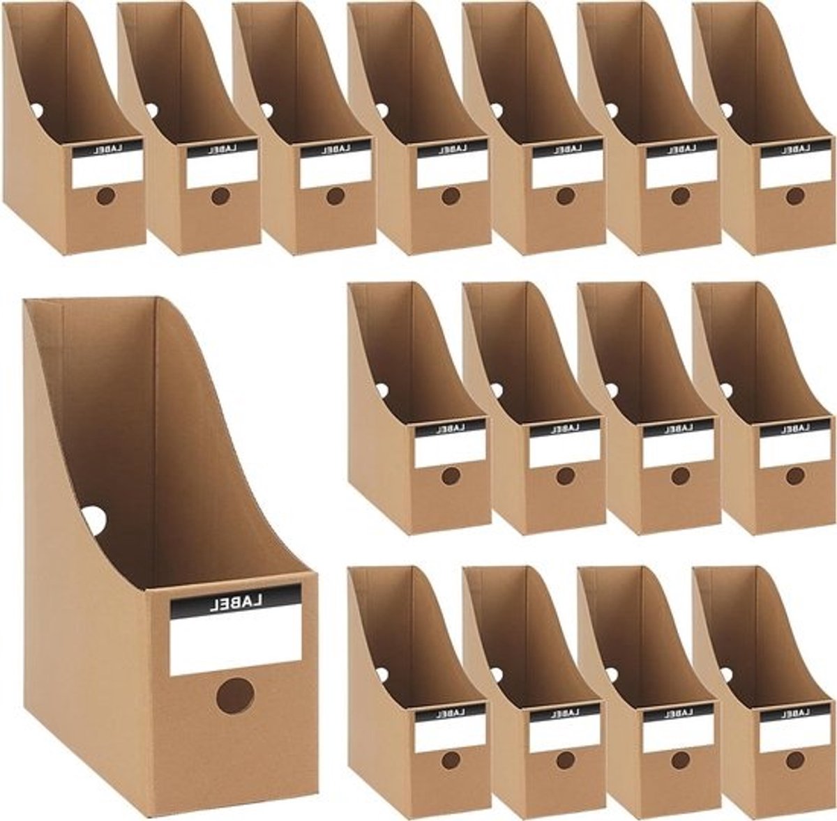 20 kartonnen tijdschrifthouders met labels - voor archivering en kantoororganisatie