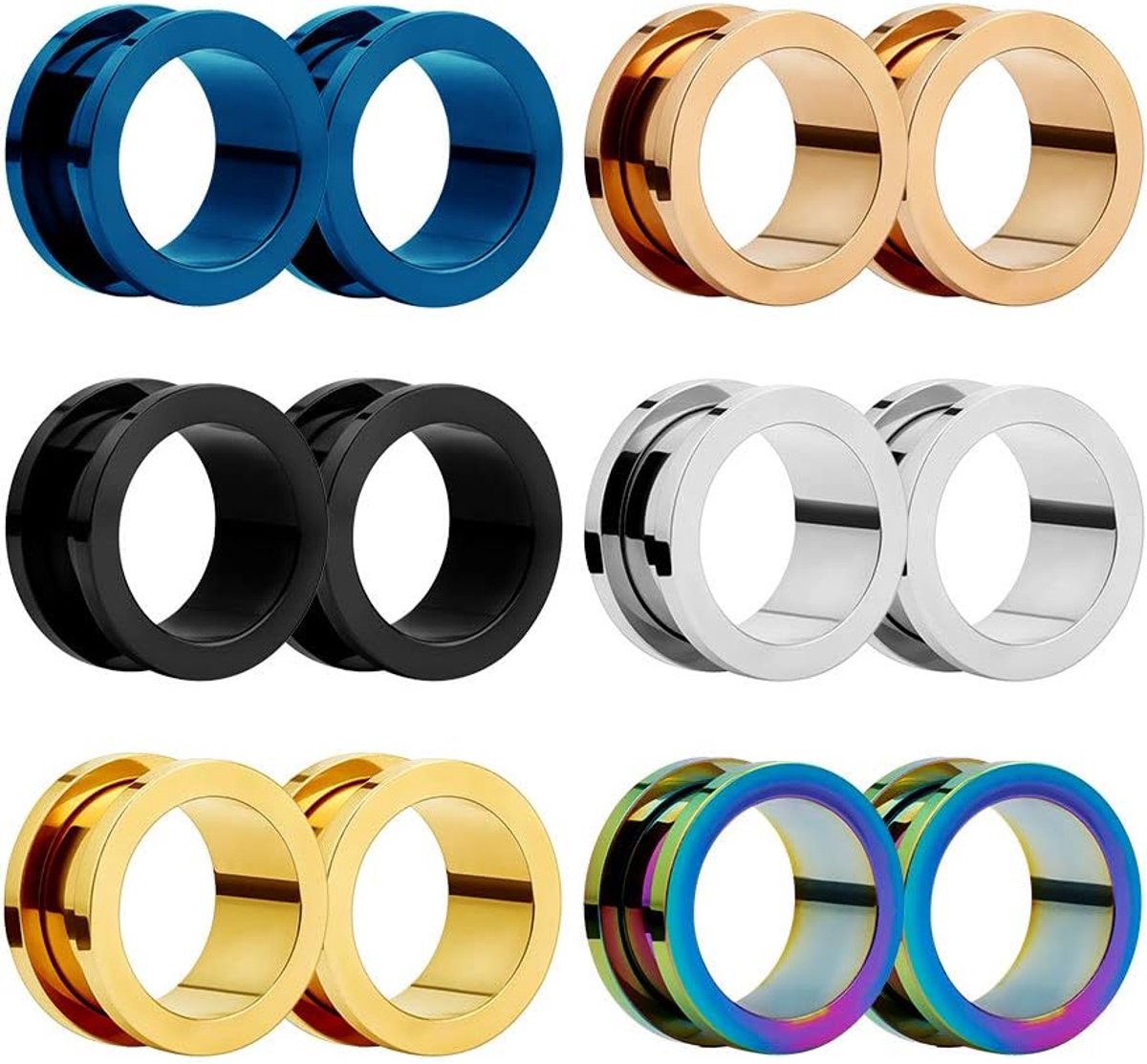 Tunnels Stekkers Brancards 6mm 12Pcs Vlees Tunnel Roestvrij Staal Dubbel Uitlopend Geschroefd Voor Body Piercing
