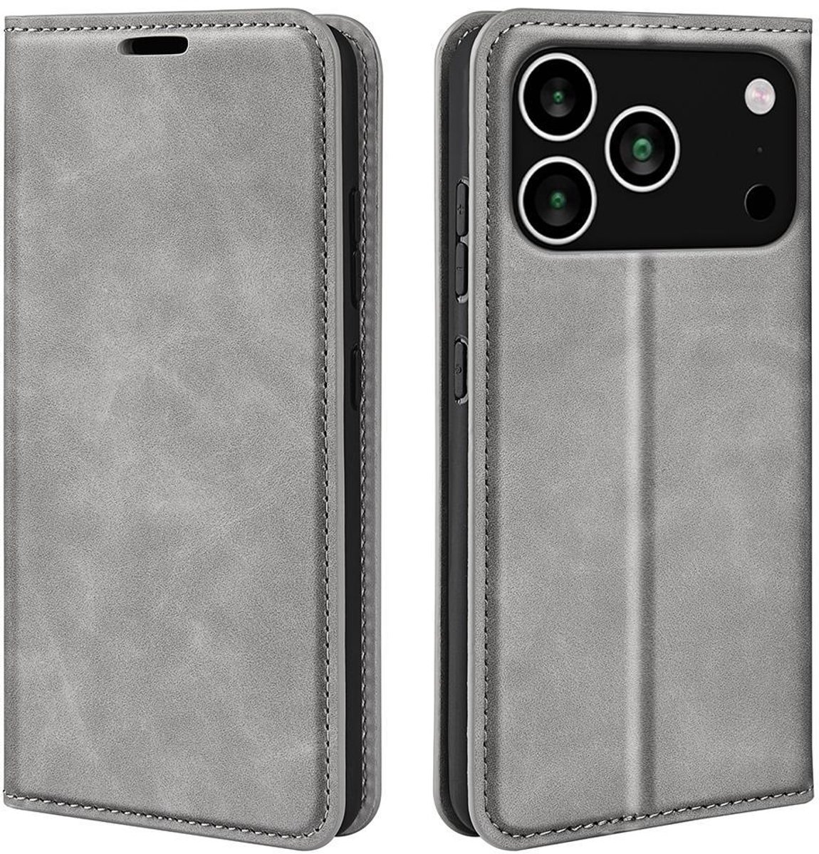Mobigear Telefoonhoesje geschikt voor Apple iPhone 18 Pro Max Hoesje | Mobigear Retro Slim Bookcase Portemonnee | Pasjeshouder voor 3 Pasjes | Telefoonhoesje voor Pinpas / OV Kaart / Rijbewijs - Grijs
