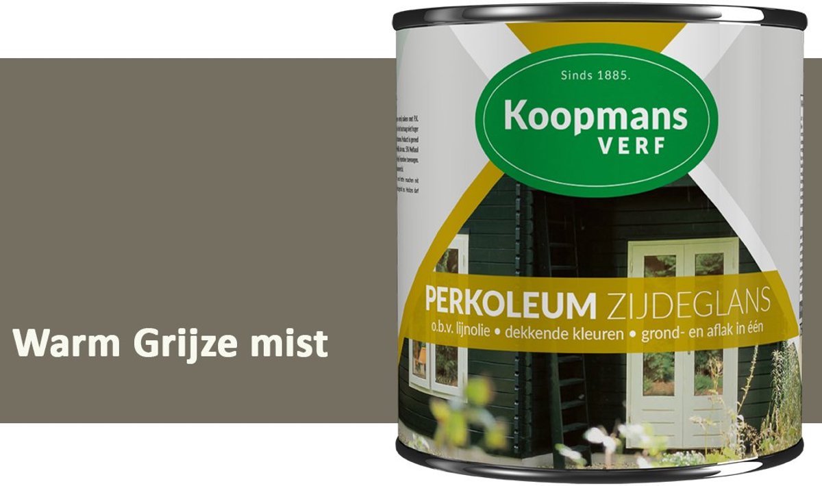 Koopmans Perkoleum Zijdeglans Dekkend – Houtverf Buiten – Dekkende Beits voor Schutting & Gevel – Elastisch & Weerbestendig – 750 ml – Warm Grijze mist