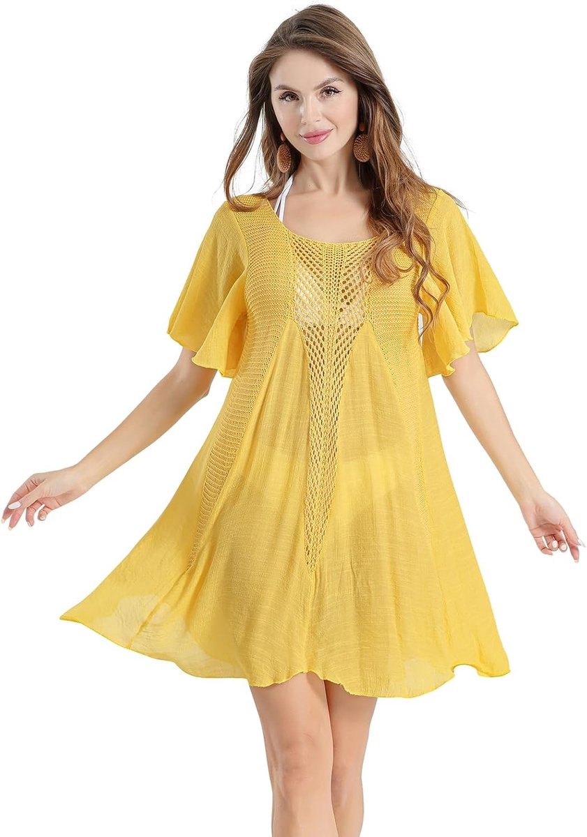 Gebreide strandjurk – M Chiffon Zomerjurk met Opengewerkt Patroon Voor Dames L