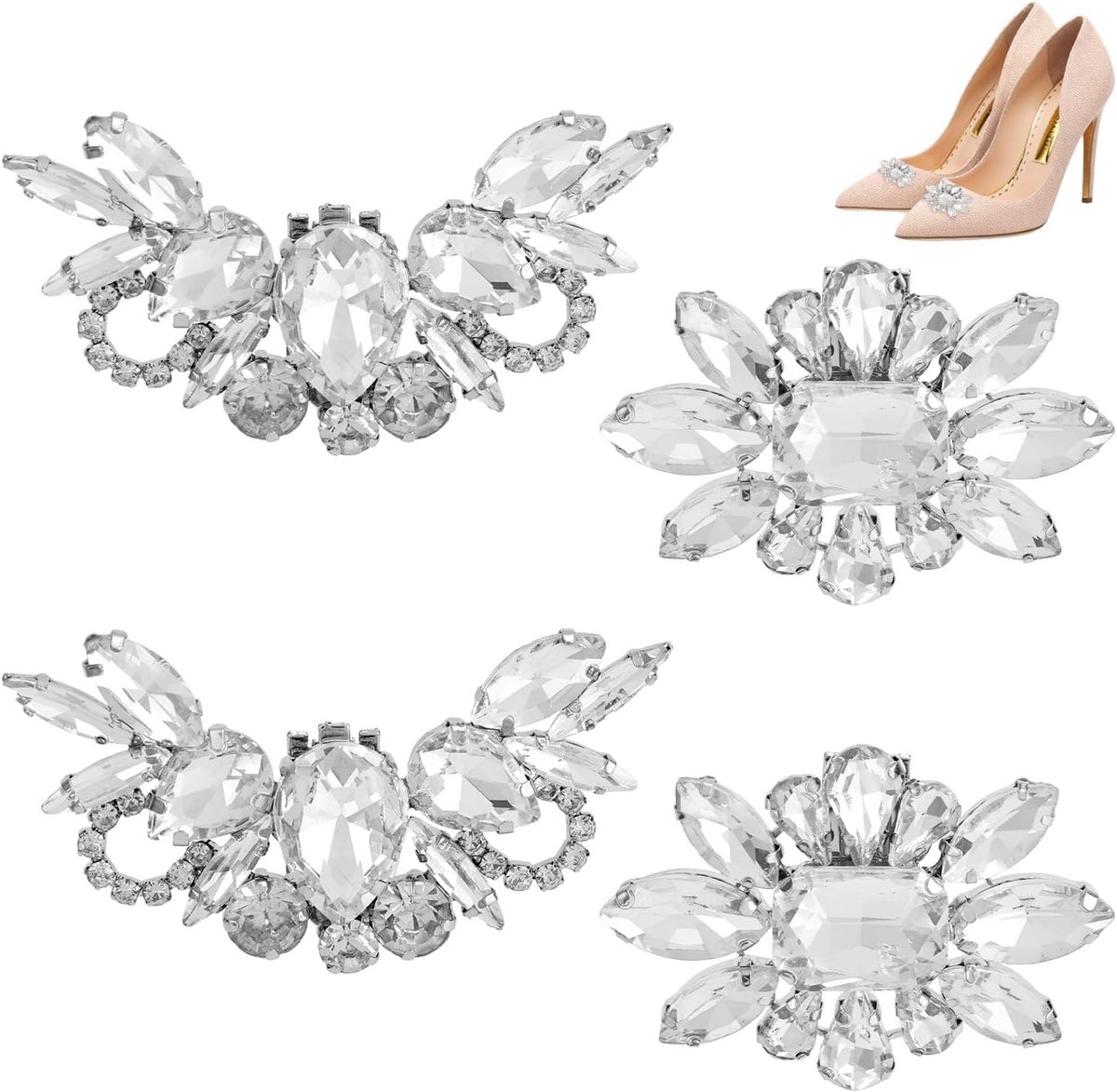 4st Strass Schoenclips voor Bruiloften, Afneembare Sprankelende Kristallen Bruidsschoenbedels Decoratieve Gespen voor Dames Gala- Feest- Hoge Hakken- en Jurkschoenen Sieradenaccessoires