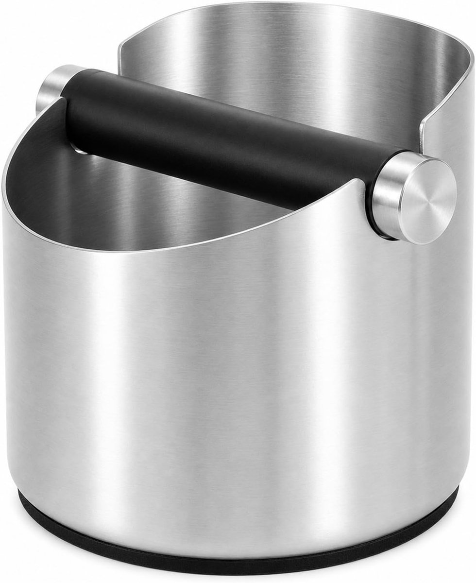1 stuk – Uitklopbak voor koffie – Dikwandig roestvrij staal – Teflon-coating – Vlekbestendig – Antislip (compact formaat voor thuisgebruik) – 11,3 x 11 cm – Zilver
