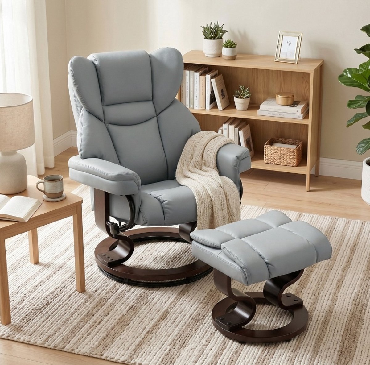 MODENUIT Relaxfauteuil 80 Bij 79 Bij 100 Cm - Draaibaar Met Voetbank - Woonkamer - Kunstleer Lichtgrijs