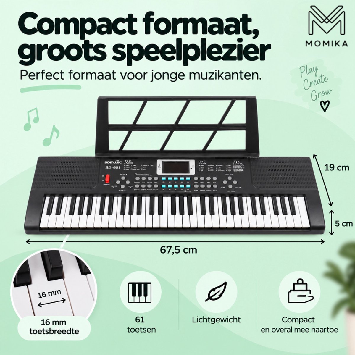MoMiKa Kindvriendelijk Keyboard Piano voor Kinderen – Kinderkeyboard met 61 Toetsen – Microfoon – Beginners Keyboard – Stroom & Batterij — cadeau in Spellen & Speelgoed - foto 7