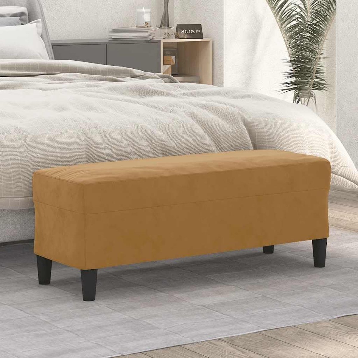 Bruin, 100 x 35 x 41 cm, fluweel, voor woonkamer en hal, als multifunctionele zitgelegenheid en voetenbank met zachte fluwelen bekleding en comfortabele schuimvulling