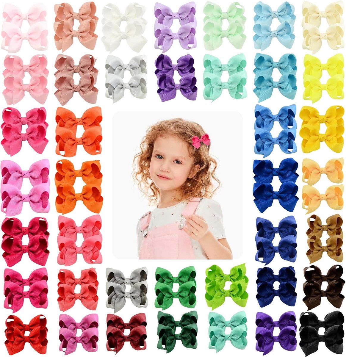 58 Stuks Haarclips met Strikken voor Baby's 7,5 cm, Haarstrikken voor Meisjes, Kleurrijke Grosgrain Haarklemmen met Strikjes, Mini Haaraccessoires voor Baby's, Zuigelingen en Kleine Meisjes