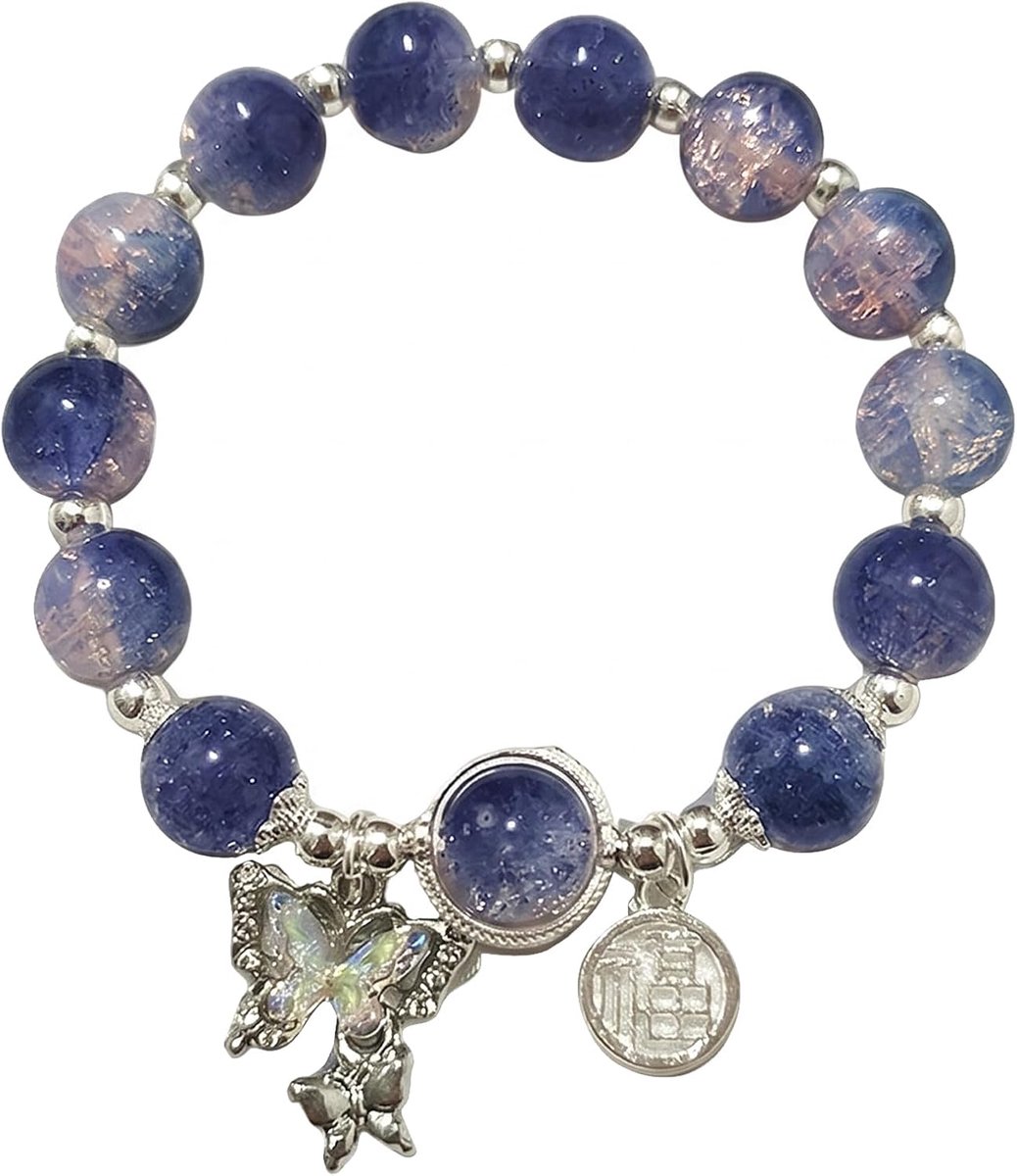 Vriendschapsarmband vlinder, blauwe parelarmband met hanger voor fans, Kpop Merch & sieraden, cadeau voor meisjes, verzamelaars, fanevenementen en verjaardagen