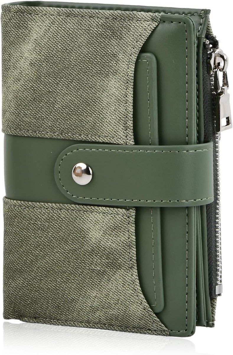 Dames Kleine PU Lederen Munt- & Kaartportemonnee – Ritszak, Kaarthouder Portemonnee, 14 × 9 × 4 cm, voor Werk, Reizen of Cadeau voor Haar, Groen, 14 x 9 cm, Hedendaags