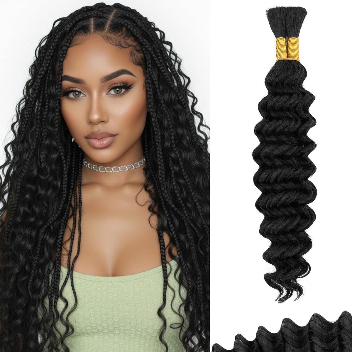 Haarextensions om te Vlechten Deep Wave - Natuurlijk Mensenhaar Zonder Geweven Band (No Weft), 16 Inch 100g, voor Afrikaanse Vlechten en Boho Braids
