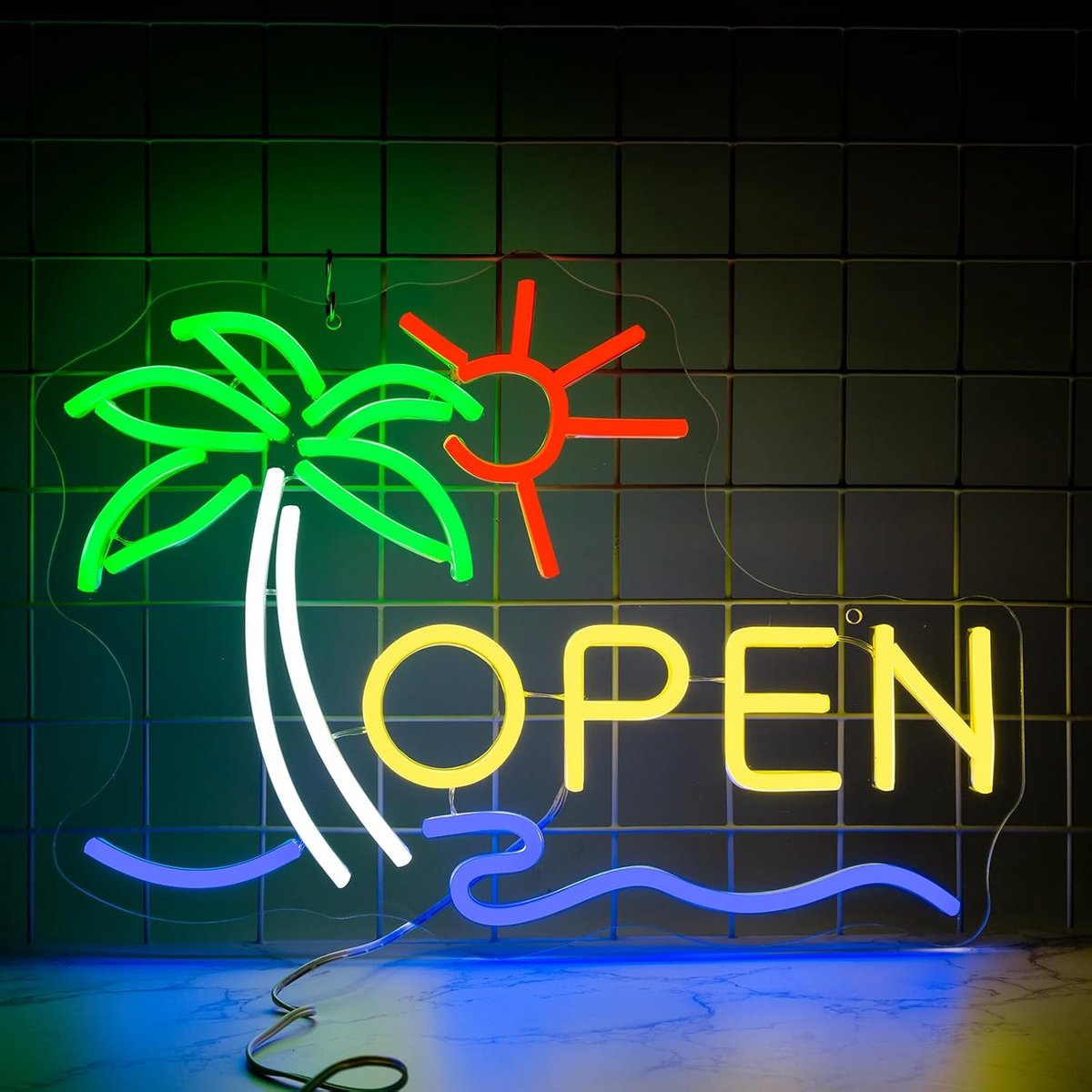 Neonbord, palmneonborden voor wanddecoratie, dimbare led-borden voor slaapkamer, oplichtende borden voor thuis, bar, bedrijf, venster, man, grot, zomer, strand, feestdecoraties, geschenken