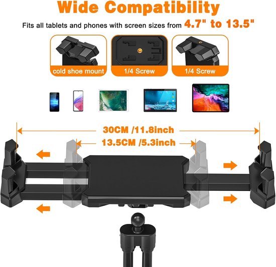 Auto met 12.21" Zwanenhals, 360° Draaibare iPad Autosteun, Dashboard Voorruit Tablethouder voor iPad Air/Pro/Mini, 4,7-13,5" Tablets — afbeelding 4