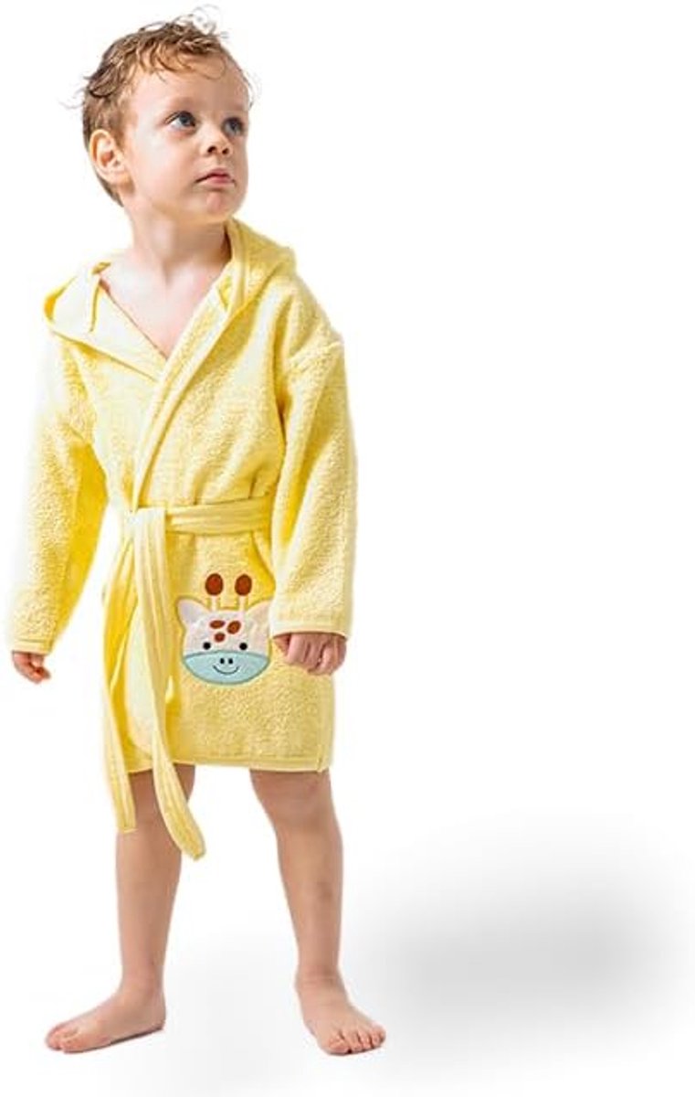 Babybadjas met schattig giraffenmotief, badjas met capuchon van 100% katoen, zacht, absorberend en huidvriendelijk, voor pasgeborenen en peuters