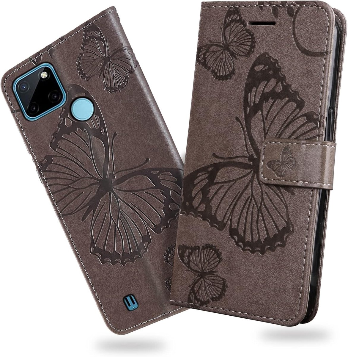 Hoesje voor OPPO Realme C21Y / Realme C25Y, Kaartenvakken en Horizontale Standfunctie Magneet Hoesje voor OPPO Realme C21Y / Realme C25Y, Grijs