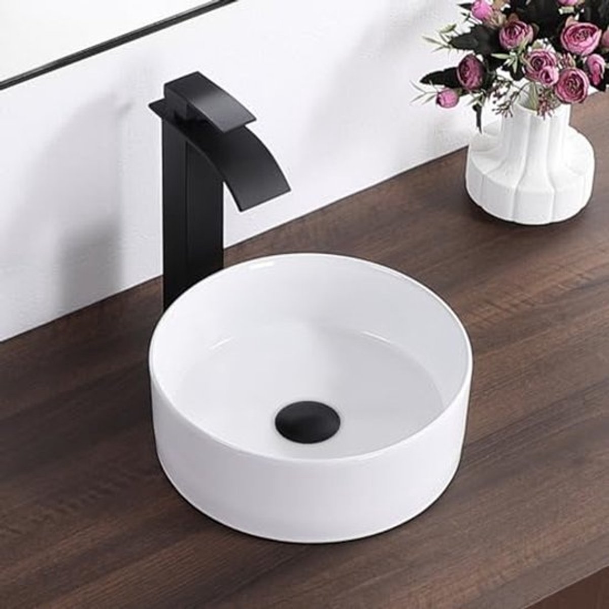 Ronde keramische badkamersink 30 cm - compacte porseleinen wastafel voor kleine ruimtes