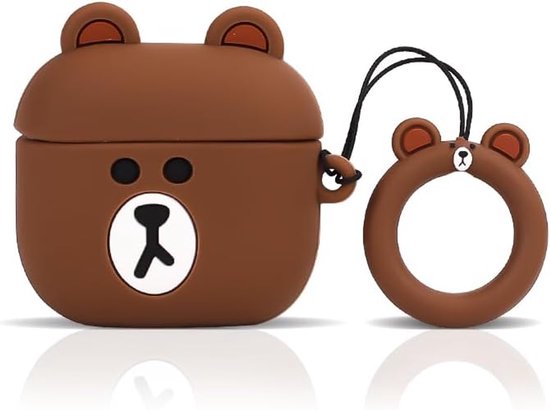 Compatibel met Apple Airpods 4 beschermhoesje grappig schattig cartoon hoesje met sleutelhanger (kleine bruine beer) — afbeelding 3