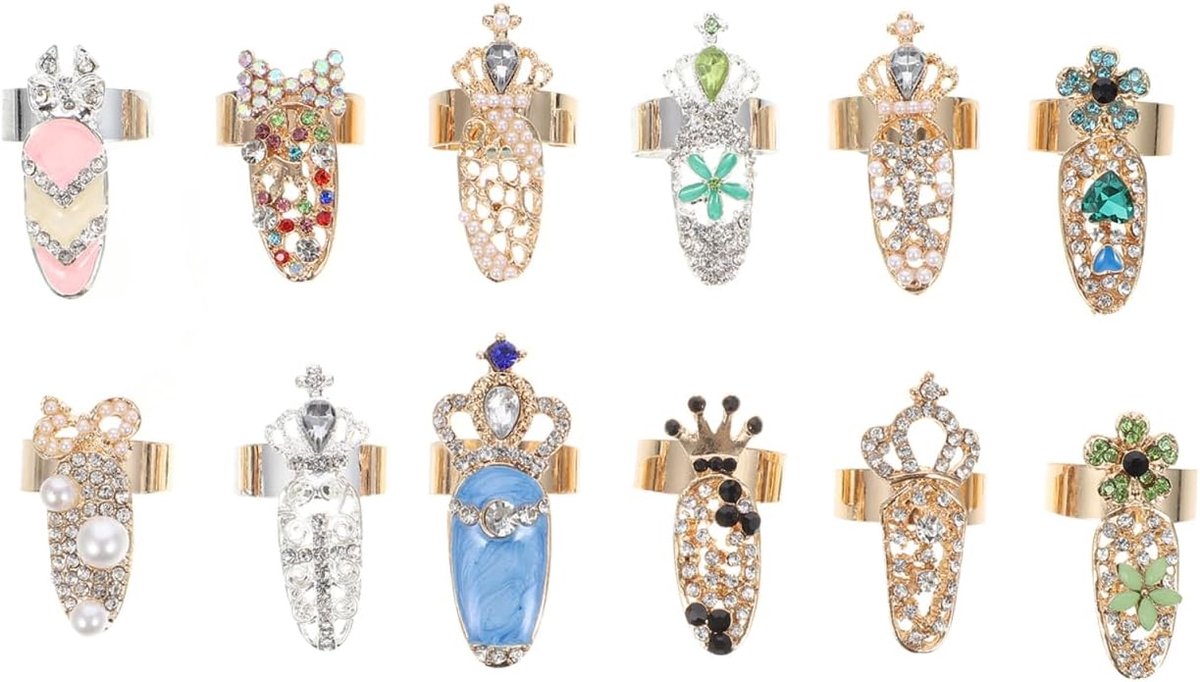 12 stuks nail art decor manicure-accessoires voor ringvinger nail art bedels sieraden voor nagels bruiloft party cadeau