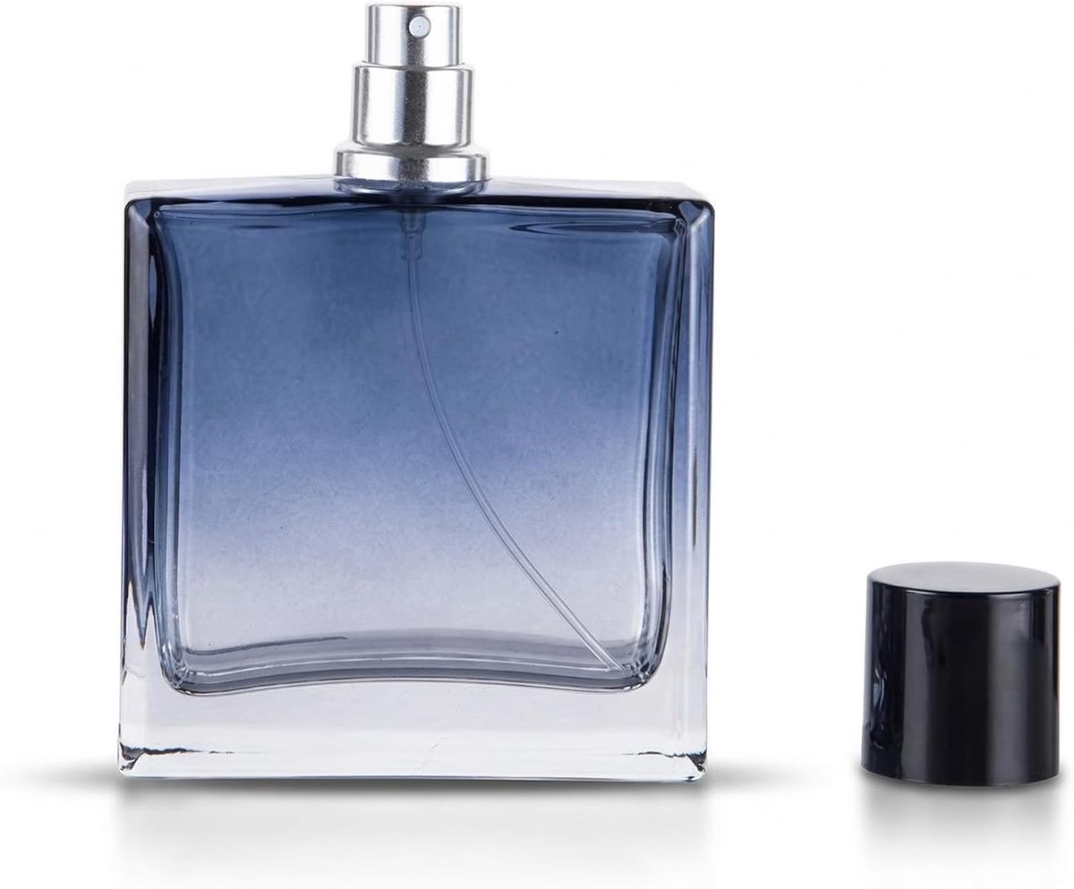 Glazen parfumverstuiver, 100 ml, navulbare parfumverstuiver met elegant blauw kleurverloop, hoogwaardige glazen verstuiver voor geuren, aftershave en kamersprays