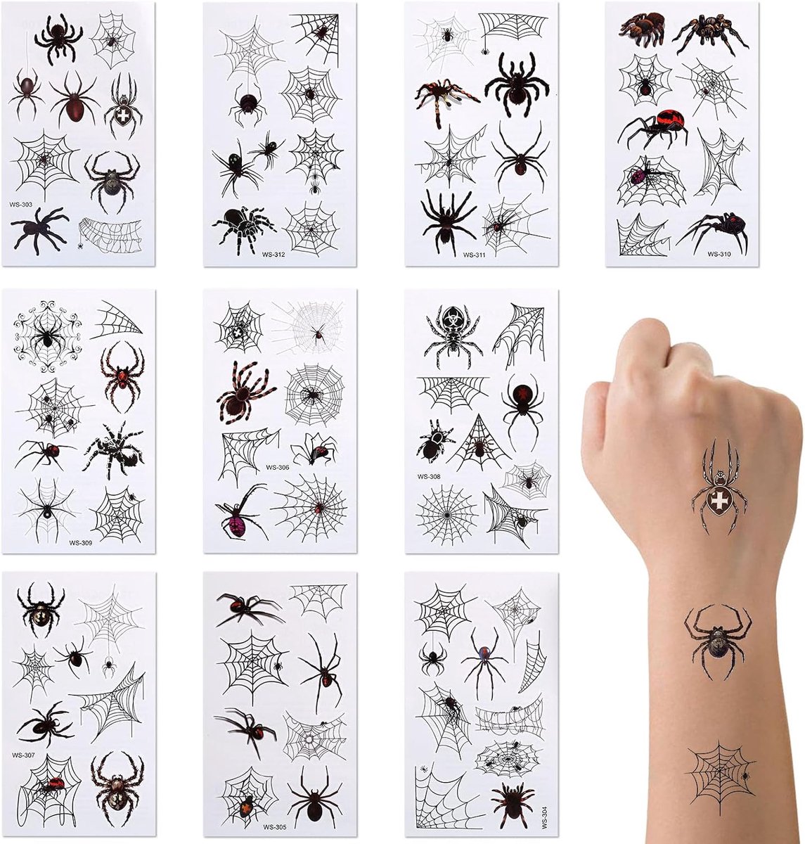 Tijdelijke Dierentatoeages voor Kinderen, Waterdichte Nep-Tatoeages met Spinnenmotief in Aquarelverf Armen en Schouders Perfect als voor Jongens en Meisjes