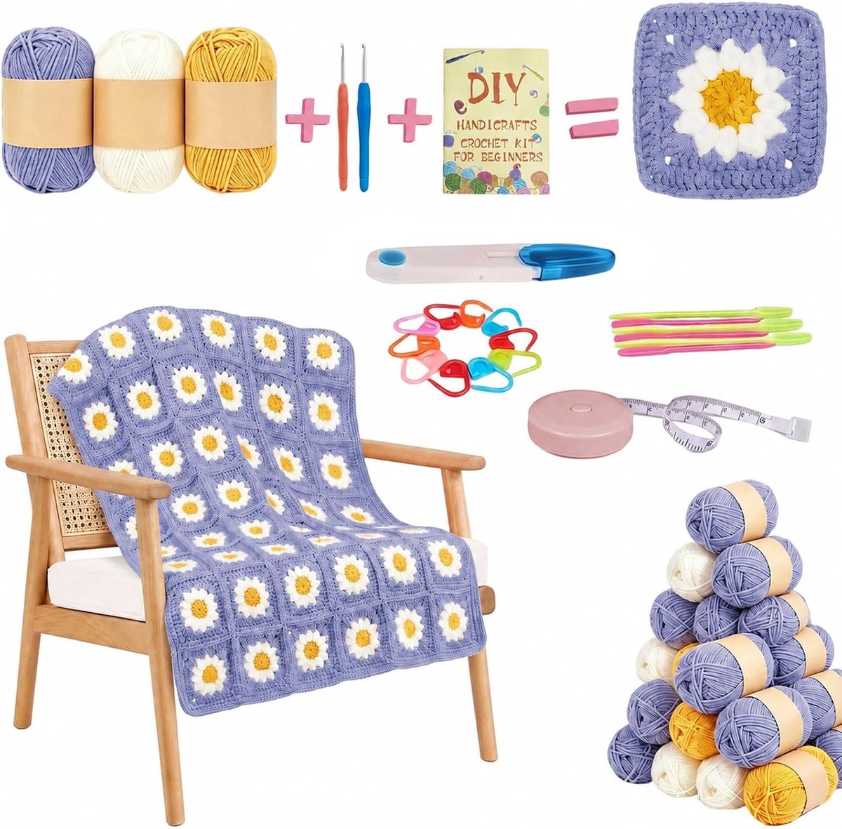 Haakset Voor Beginners Incl,Haakgaren,Naald,Steekmarkeerders&Accessoires