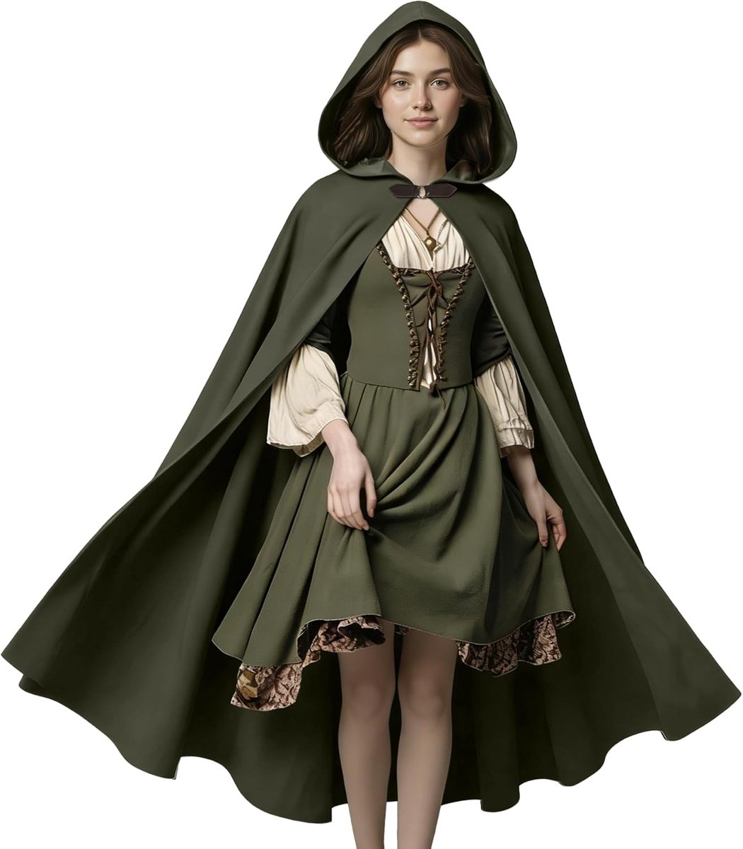Cape met capuchon, middeleeuwse kleding voor heren, heksenmantel met capuchon
