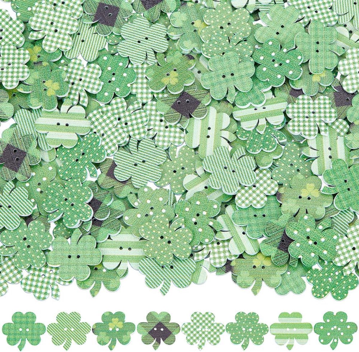 200Pcs 2 Gaten 25 Mm St Patricks Dag Knoppen Diverse Groene Lente Klaver Houten Knoppen Blad Klaver Vormige Houten Knop Bulk Voor Naaien Maken Craft Doek Shirt Jeans Diy Accessoires