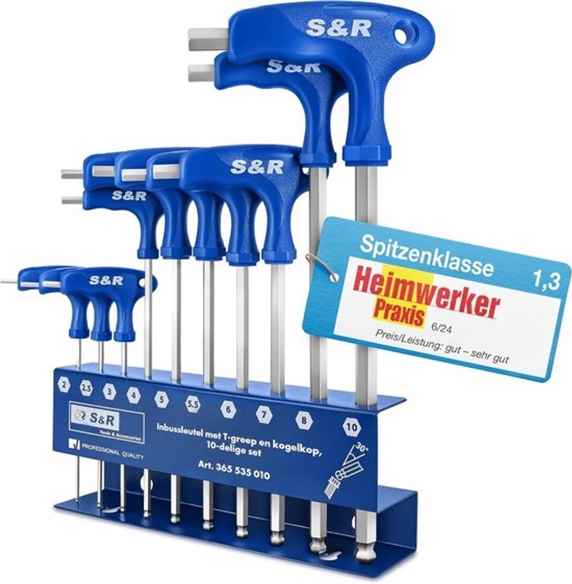 10-delige Inbussleutelset met T-greep en Kogelkop - 2-10 mm, Ergonomisch en Corrosiebestendig