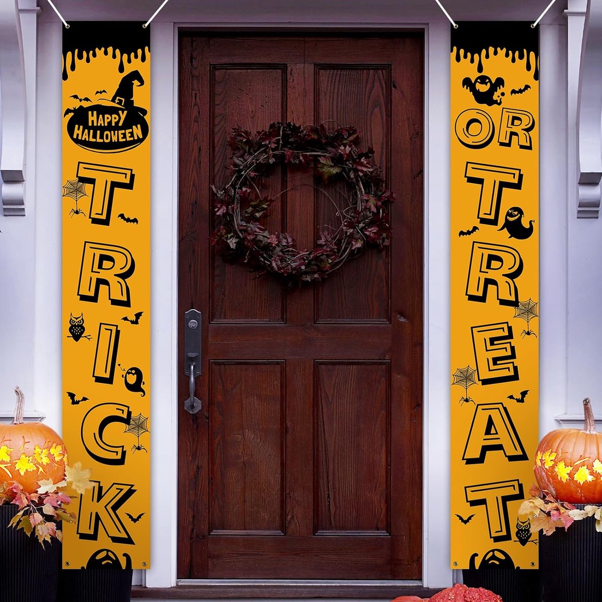 Deur Banner, Halloween Banner Fotohok Decoraties, Trick or Treat Veranda Teken Feestversiering voor Binnen Buiten (Oranje)