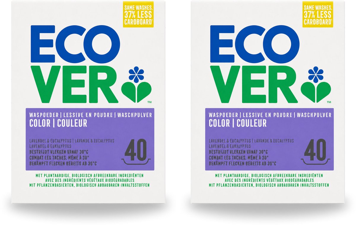 2 x Ecover - Waspoeder Color - Voor gekleurde was - 3 kg - 40 wasbeurten - Bulkverpakking - 2 stuks