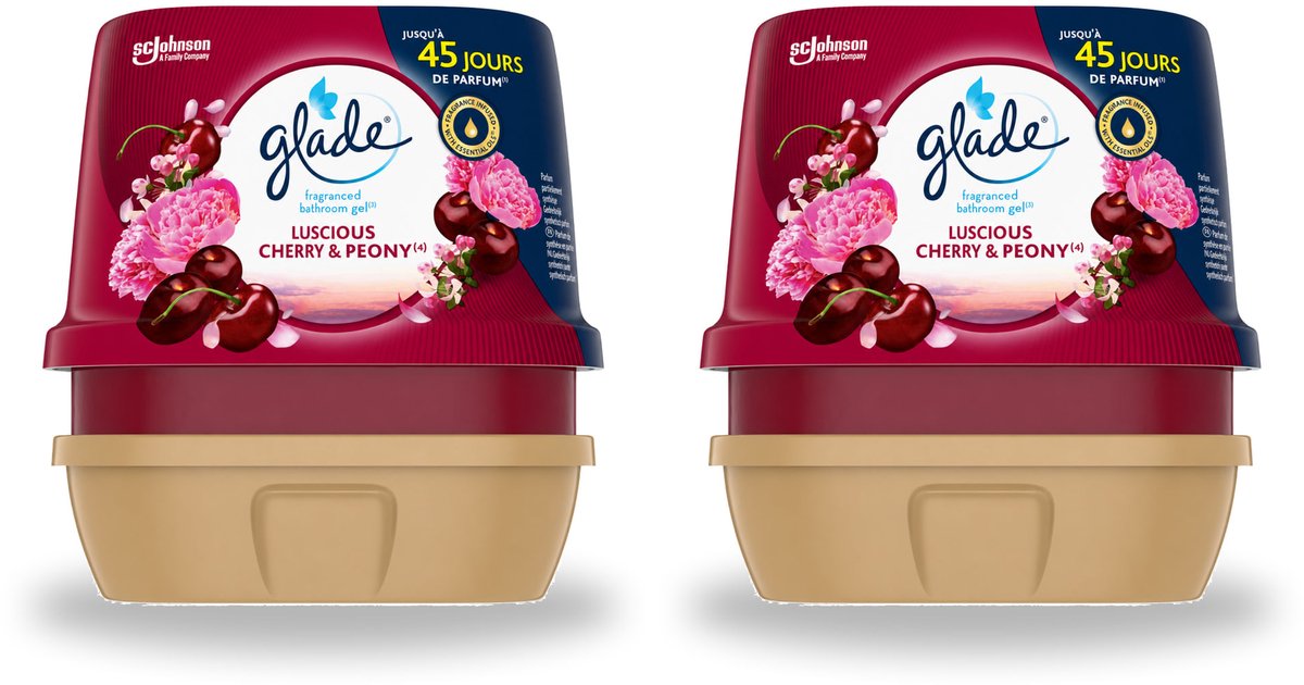 2 x Glade - Badkamer Gel - Luscious Kers & Pioenroos - 180 g - Voordeelverpakking - 2 stuks