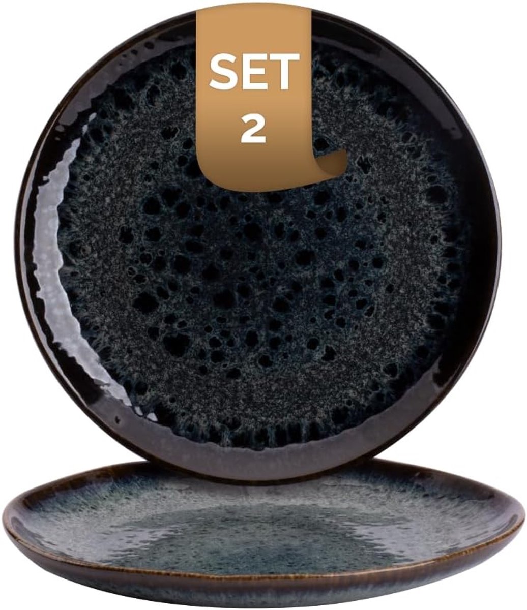 Bord Eccentric 22 cm Blauw Stoneware 2 stuks