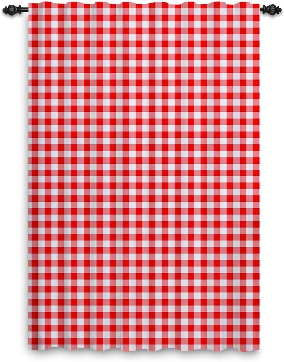 Geruite gordijnen, 117 x 175 cm, 1 paneel, klassiek geruit, tab aan de achterkant, verduistering, badkamer, woonkamer, kinderkamer