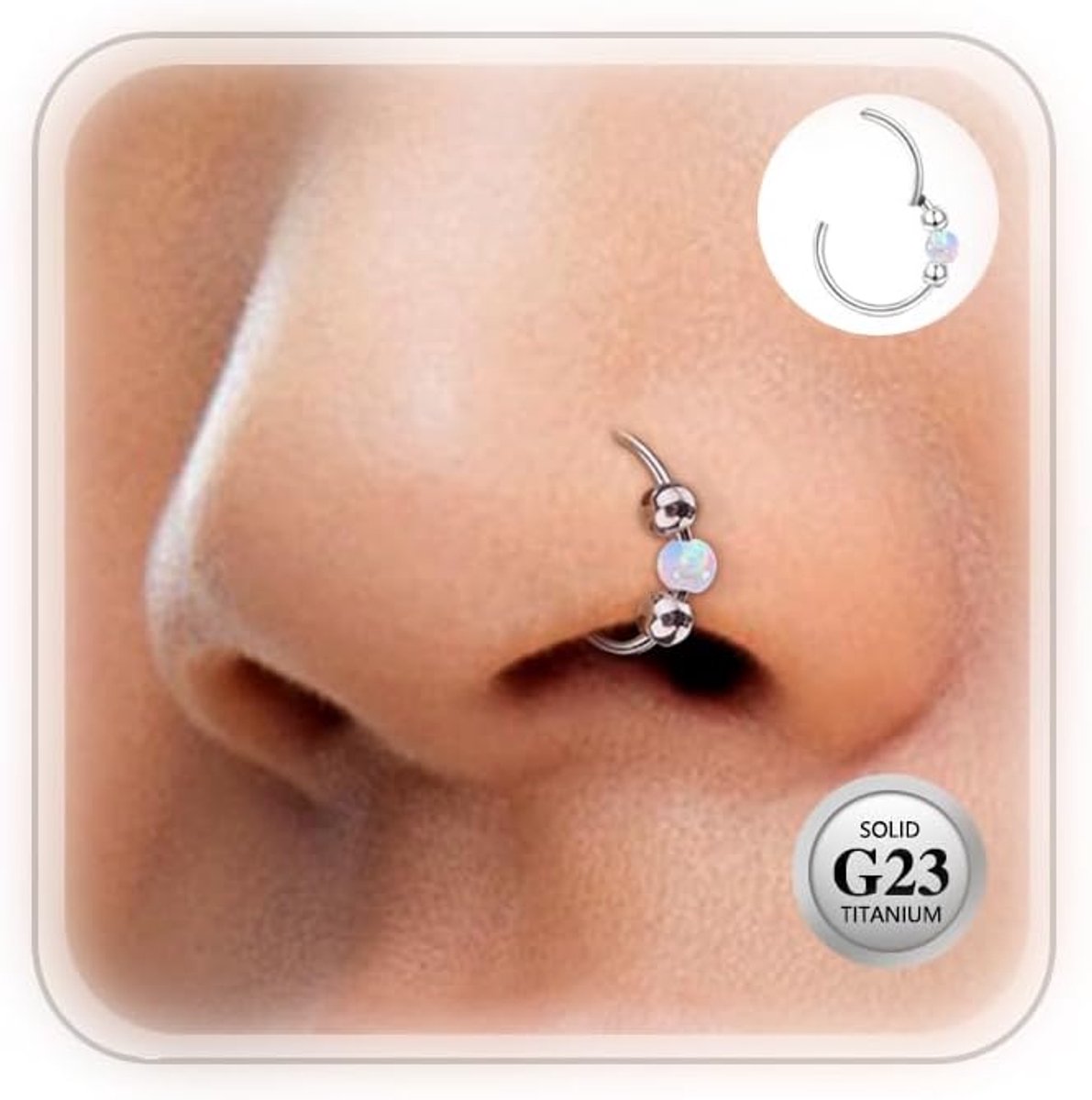 Titanium-neusring, septum, piercingsieraden, helix, kraakbeen, conch, scharnierende segmentringen, tragus, lip, 18g 16g dikte, hypoallergeen 8 mm/10 mm, wit, blauw, roze, opaal, voor