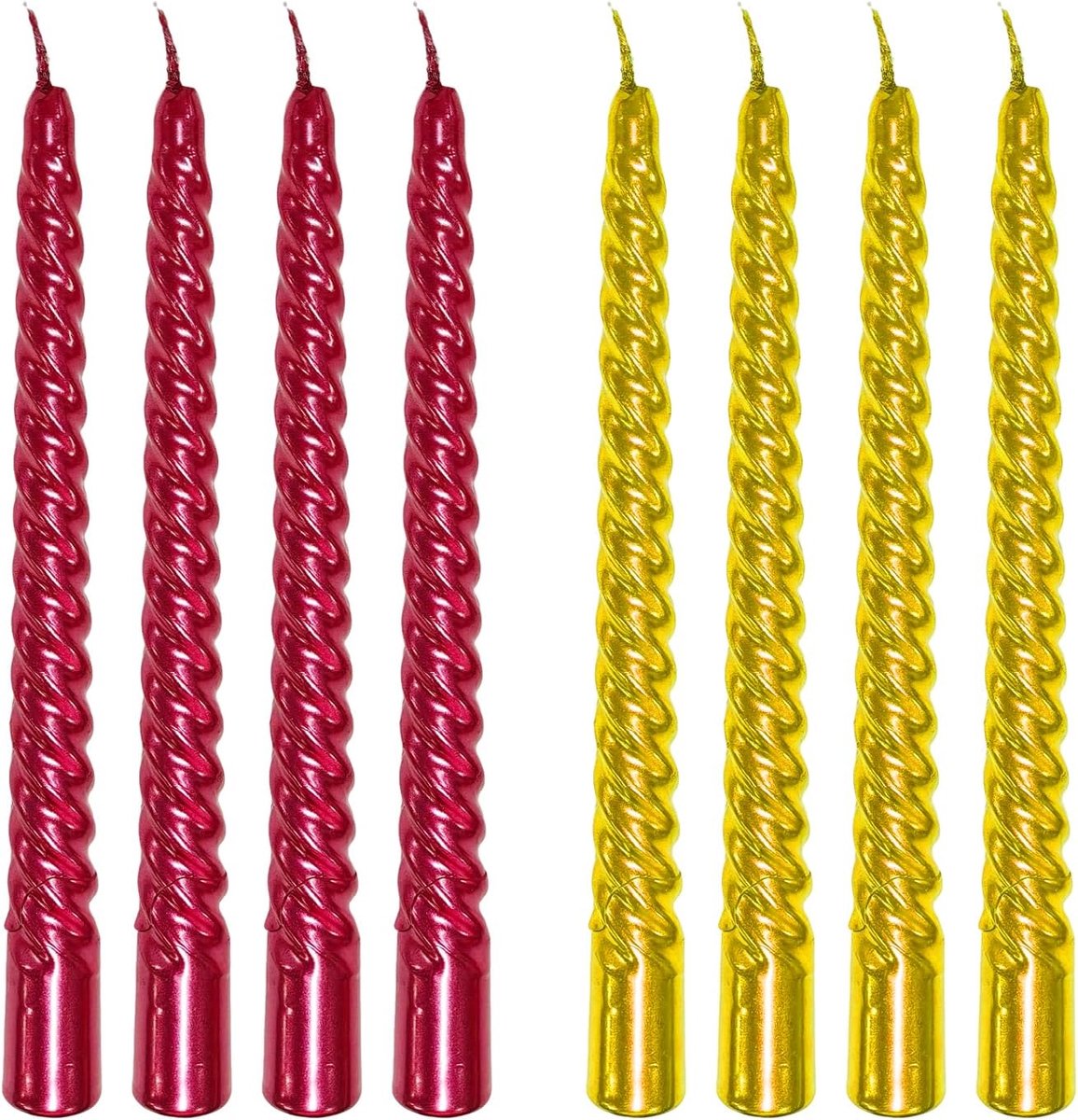 Doos met 2 lange spiraalkaarsen, effen tafelkaarsen, gouden rode kaarsen, gedraaide conische kaarsen, interieurdecoratie, kerstdecoratie