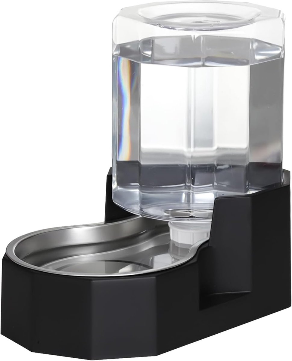 Waterdispenser voor grote honden: automatische waterdispenser met zwaartekrachttoevoer - gemakkelijk te reinigen - roestvrijstalen kom voor kittens en puppy's - woonkamer of garage (zwart, 5