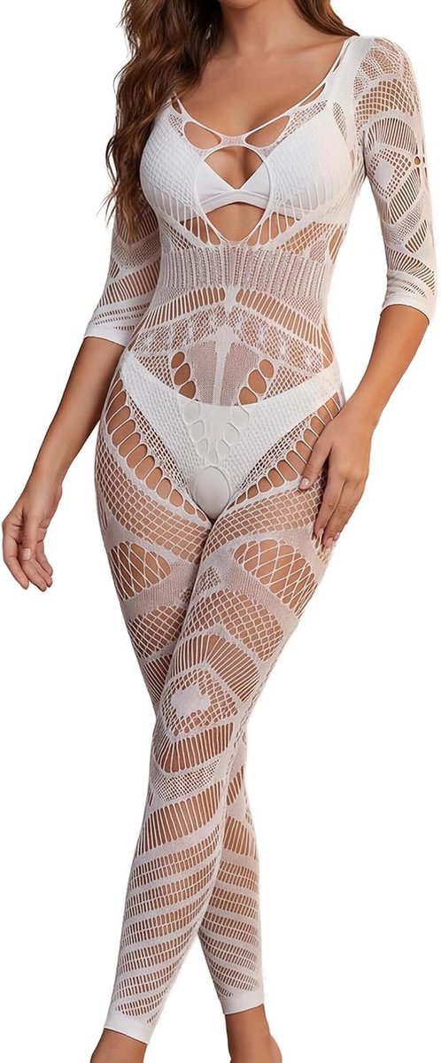 Fishnet Bodystocking Lingerie Bodysuit One Piece Mesh Babydoll Jumpsuit Zachte Nachtkleding Club Outfits